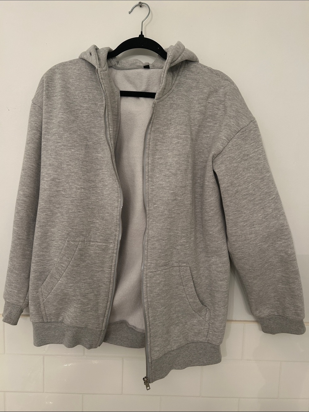 Light Gray Zip-Up Hooded Sweatshirt